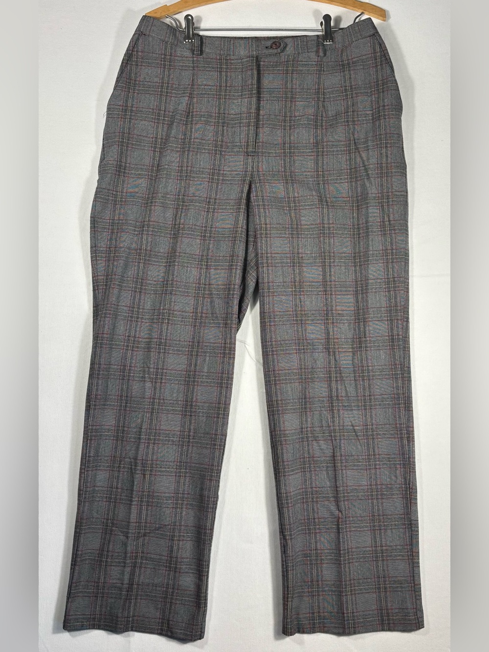 Sag Harbor Petites Women’s 14P Gray Plaid Classic Dress Pants Button Elastic